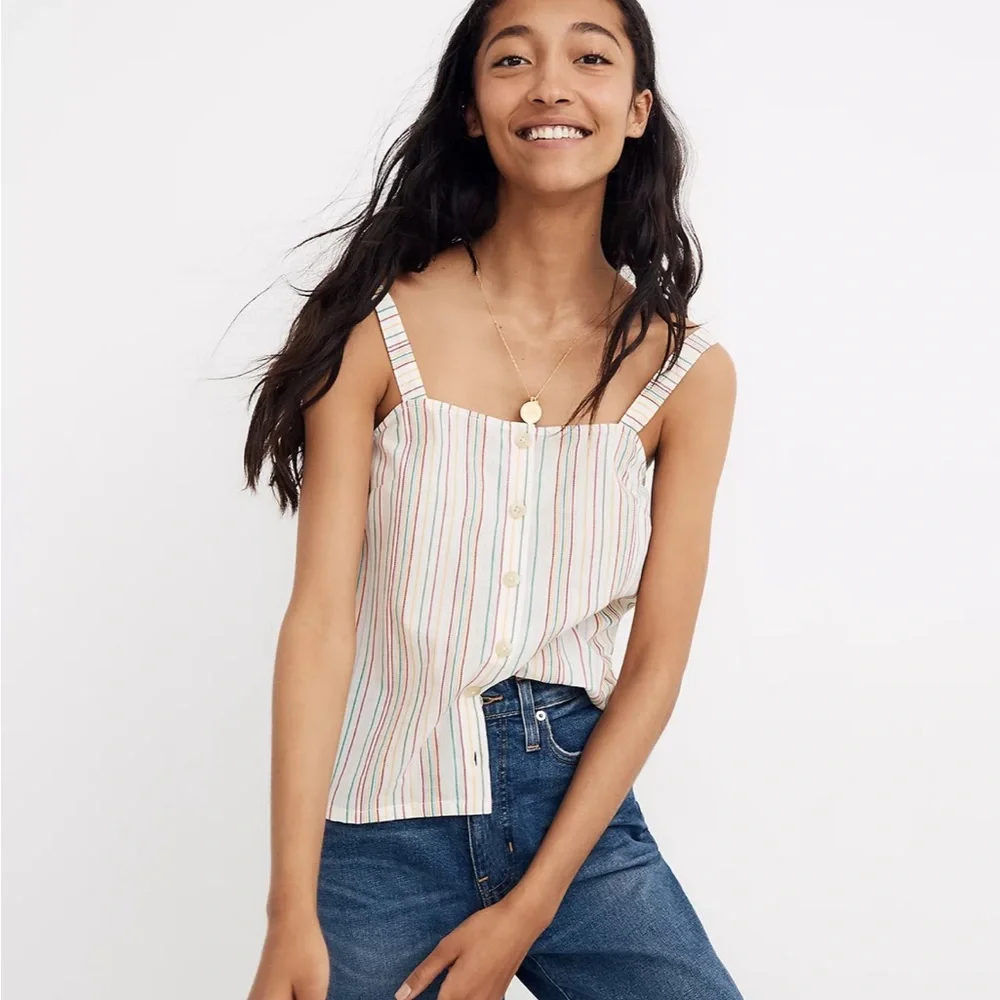 NWT MADEWELL Rainbow Stripes Cami Top Tank Button Front L8458_3